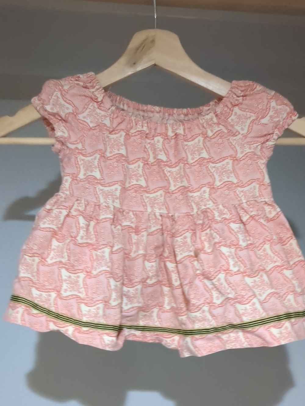 Girls Pink Patterned Smocked Cotton Top 18 Mo